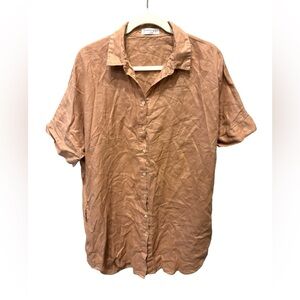 Lanhtropy Women’s 100% Organic Linen Tan Short-Sleeve Button Down Shirt